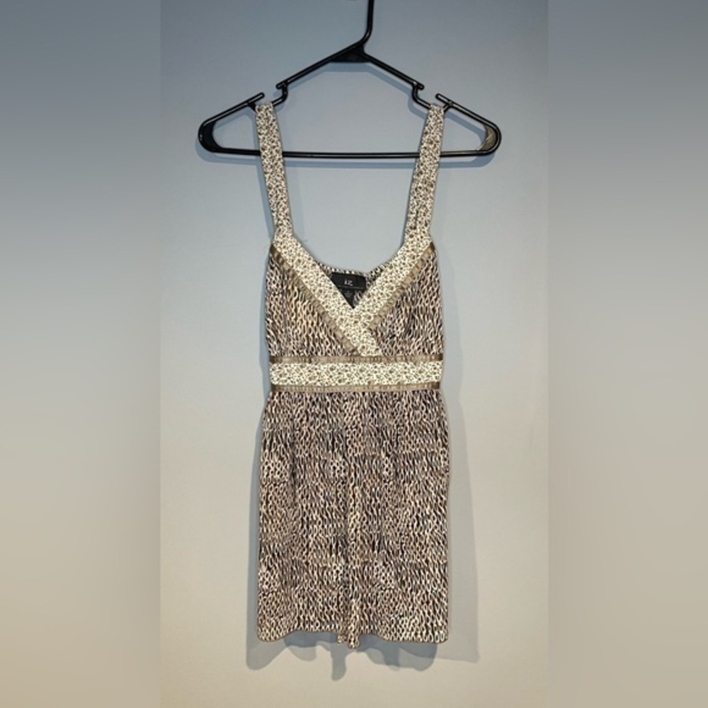 Y2K Vintage IZ Byer California Tank Top Zipper Sheer Brown Cream Floral Size XL